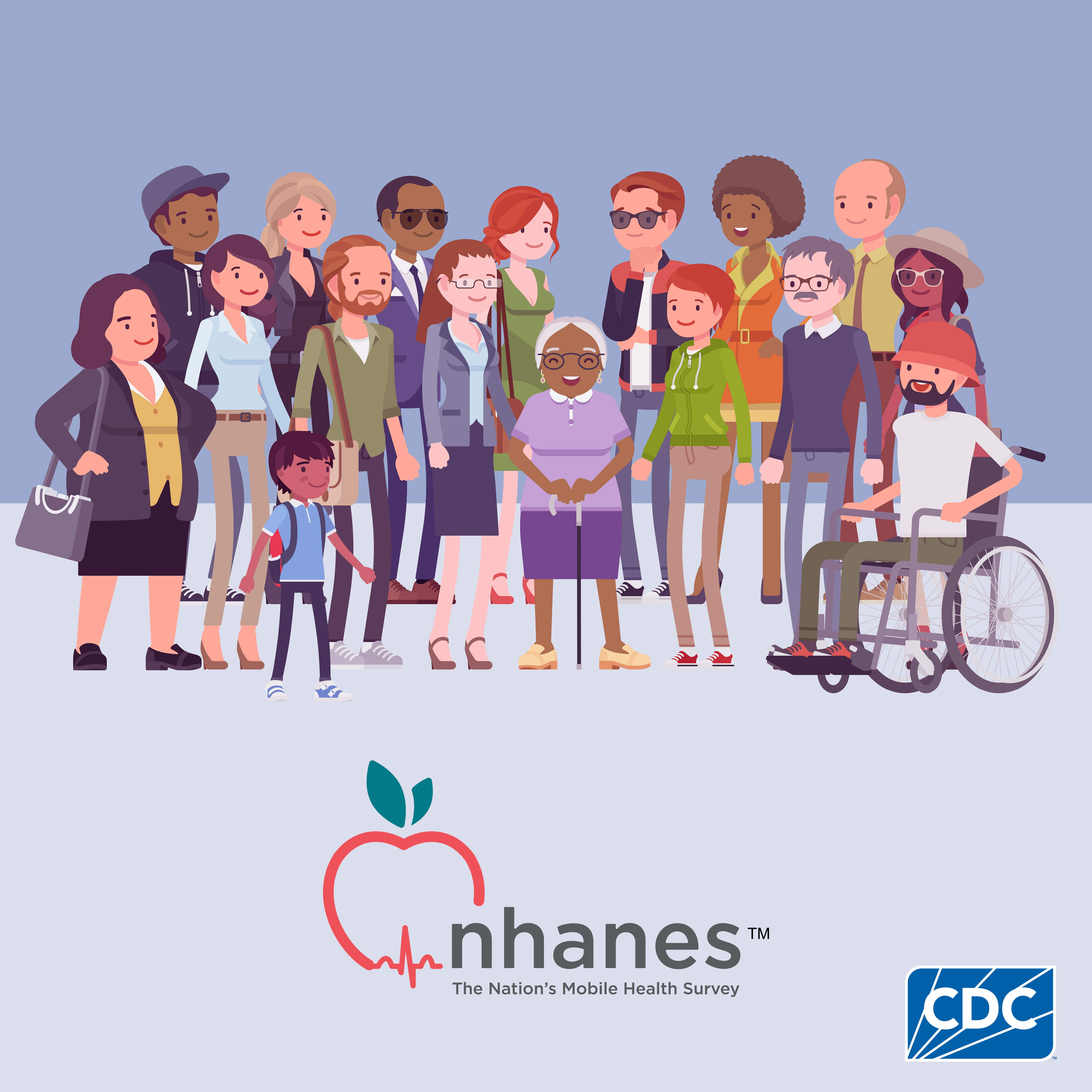 Illustration of a group of people and the National Health and Nutrition Examination Survey or NHANES logo